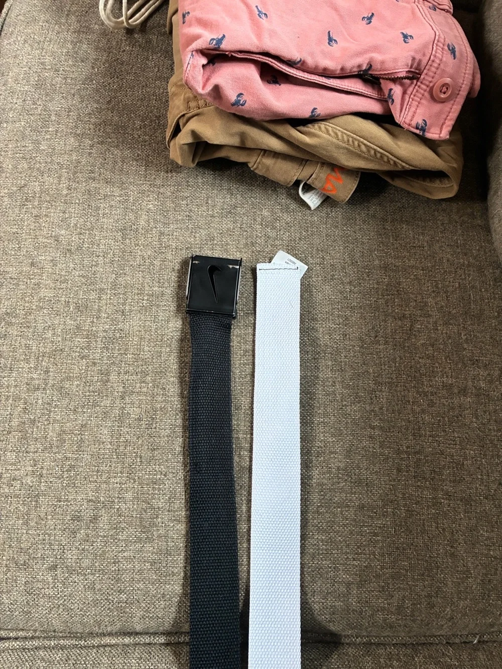 Nike Men’s Black and White Webbing Belt with Branded Buckle